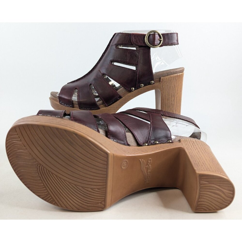 Dansko Demetra Sandals Ruby Pull-Up Leather Heeled Ankle Strap EU 41 US 9.5-10 - Picture 5 of 13